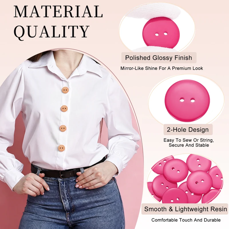 16 Pcs 25mm Resin Sewing Buttons, 2 Hole for Sewing Coats Shirts, Rose Red