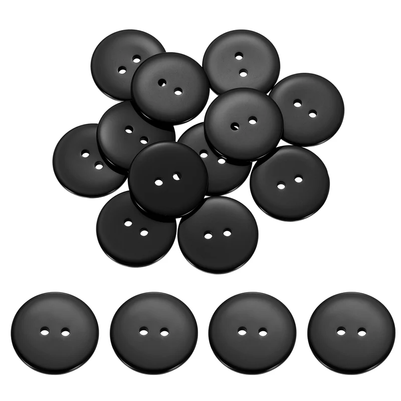 16 Pcs 25mm Resin Sewing Buttons, 2 Hole for Sewing Coats Shirts, Black