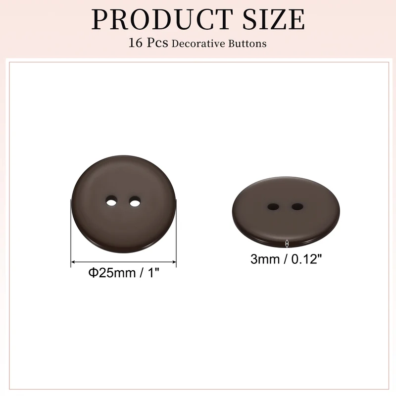 16 Pcs 25mm Resin Sewing Buttons, 2 Hole for Sewing Coats Shirts, Coffee