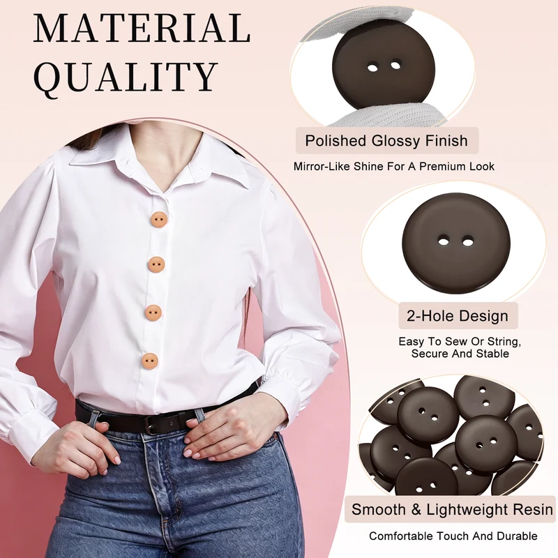 16 Pcs 25mm Resin Sewing Buttons, 2 Hole for Sewing Coats Shirts, Coffee