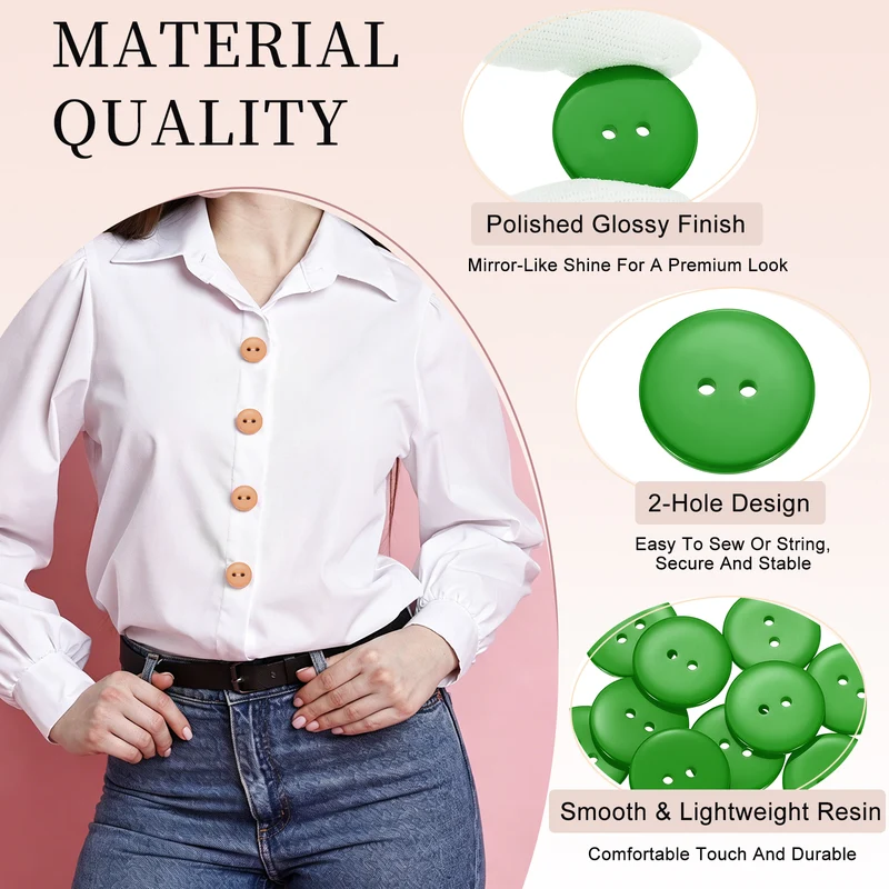 16 Pcs 25mm Resin Sewing Buttons, 2 Hole for Sewing Coats Shirts, Grass Green