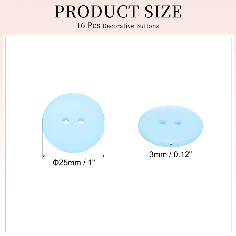 16 Pcs 25mm Resin Sewing Buttons, 2 Hole for Sewing Coats Shirts, Light Blue