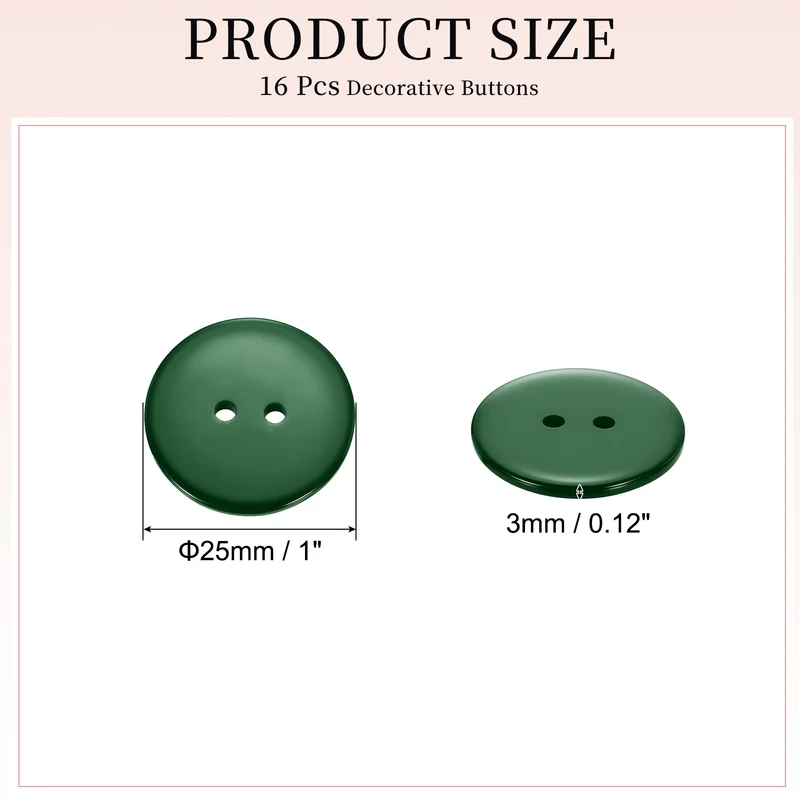16 Pcs 25mm Resin Sewing Buttons, 2 Hole for Sewing Coats Shirts, Dark Green