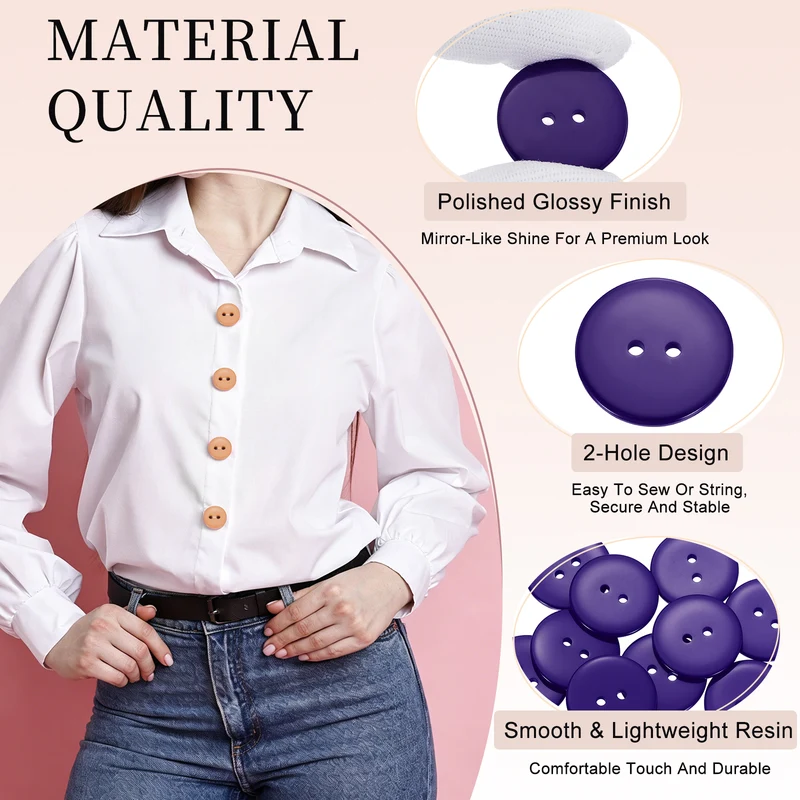 16 Pcs 25mm Resin Sewing Buttons, 2 Hole for Sewing Coats Shirts, Deep Purple