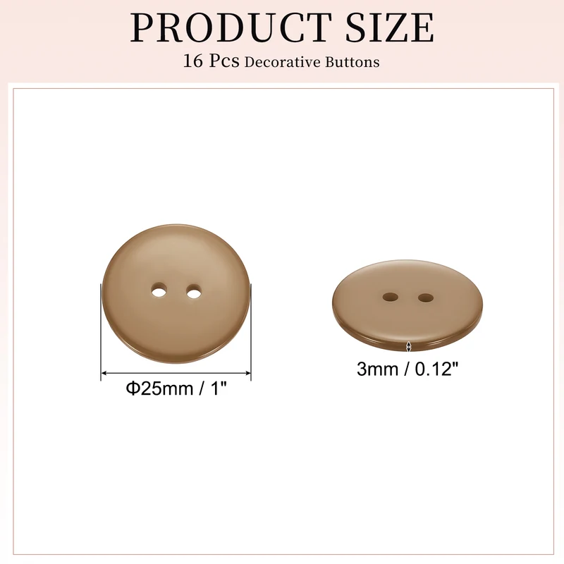 16 Pcs 25mm Resin Sewing Buttons, 2 Hole for Sewing Coats Shirts, Camel