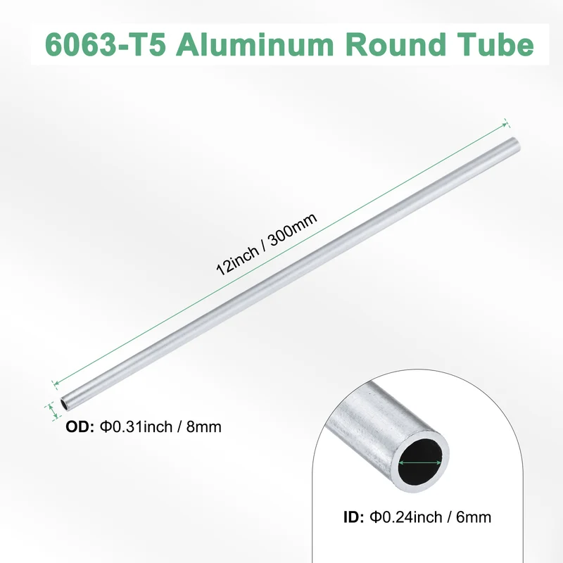1-Pack 6063 Aluminum Round Tube, 6mmx8mm(IDxOD) 300mm Length Straight Tubing