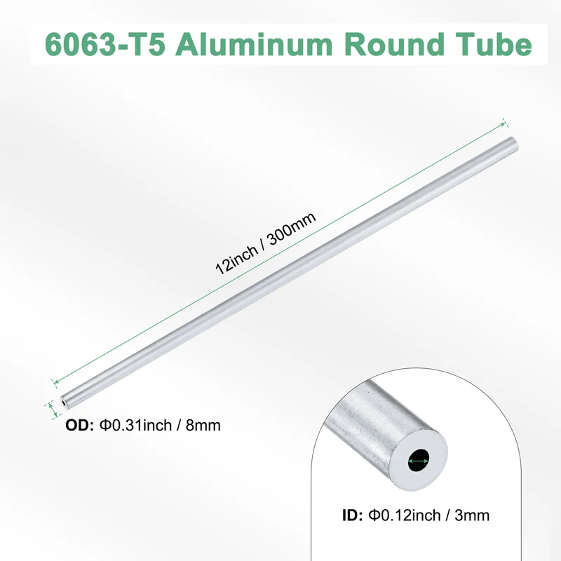 1-Pack 6063 Aluminum Round Tube, 3mmx8mm(IDxOD) 300mm Length Straight Tubing