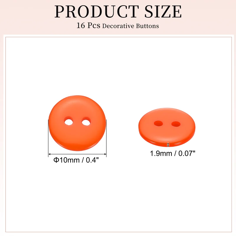16 Pcs 10mm Resin Sewing Buttons, 2 Hole for Sewing Coats Shirts, Orange