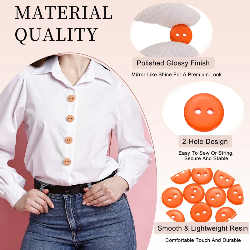 16 Pcs 10mm Resin Sewing Buttons, 2 Hole for Sewing Coats Shirts, Orange