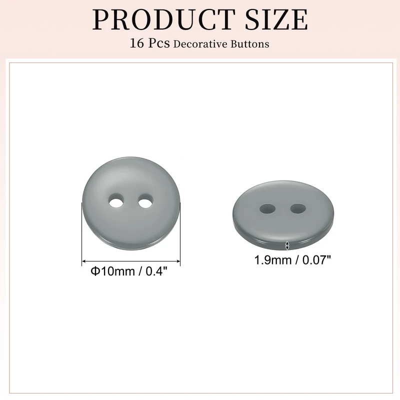 16 Pcs 10mm Resin Sewing Buttons, 2 Hole for Sewing Coats Shirts, Gray