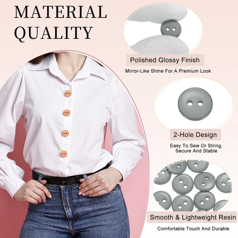 16 Pcs 10mm Resin Sewing Buttons, 2 Hole for Sewing Coats Shirts, Gray