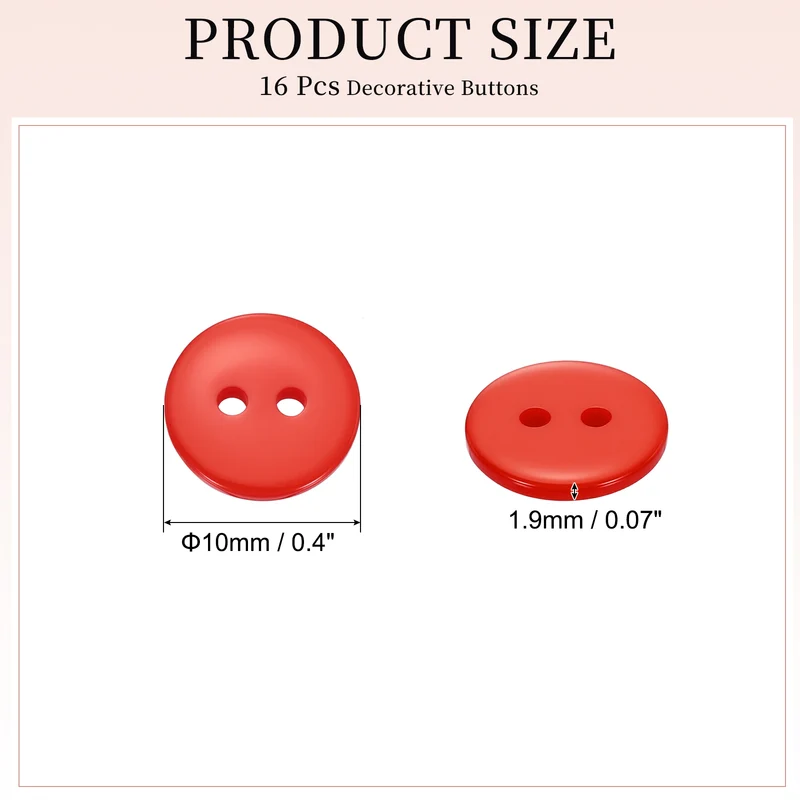 16 Pcs 10mm Resin Sewing Buttons, 2 Hole for Sewing Coats Shirts, Orange Red
