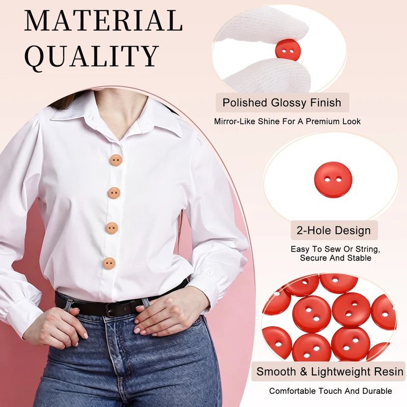 16 Pcs 10mm Resin Sewing Buttons, 2 Hole for Sewing Coats Shirts, Orange Red