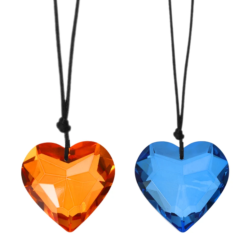 2 Pcs Heart Crystal Ceiling Fan Pull Chain Extender 12 Inch, Amber/Medium Blue