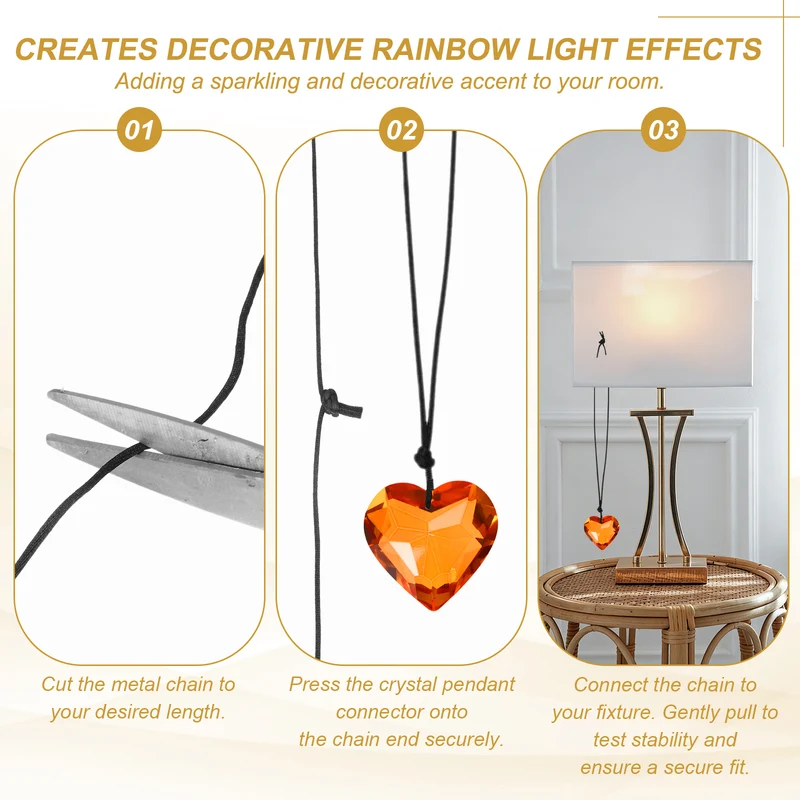 2 Pcs Heart Crystal Ceiling Fan Pull Chain Extender 12 Inch, Amber/Medium Blue