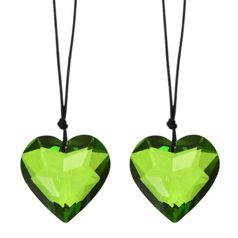 2 Pcs Heart Crystal Ceiling Fan Pull Chain Extender 12 Inch, Grass Green