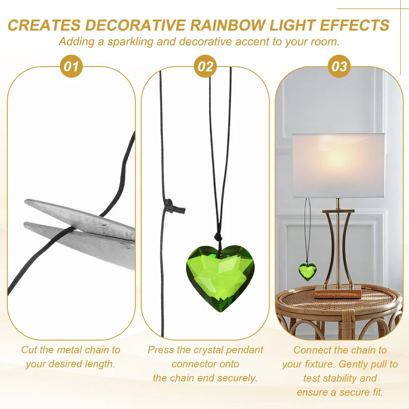 2 Pcs Heart Crystal Ceiling Fan Pull Chain Extender 12 Inch, Grass Green