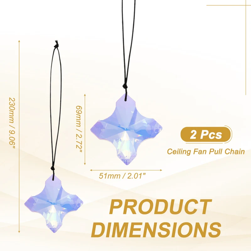 2 Pcs Cross Crystal Ceiling Fan Pull Chain Extender 9 Inch, AB Color