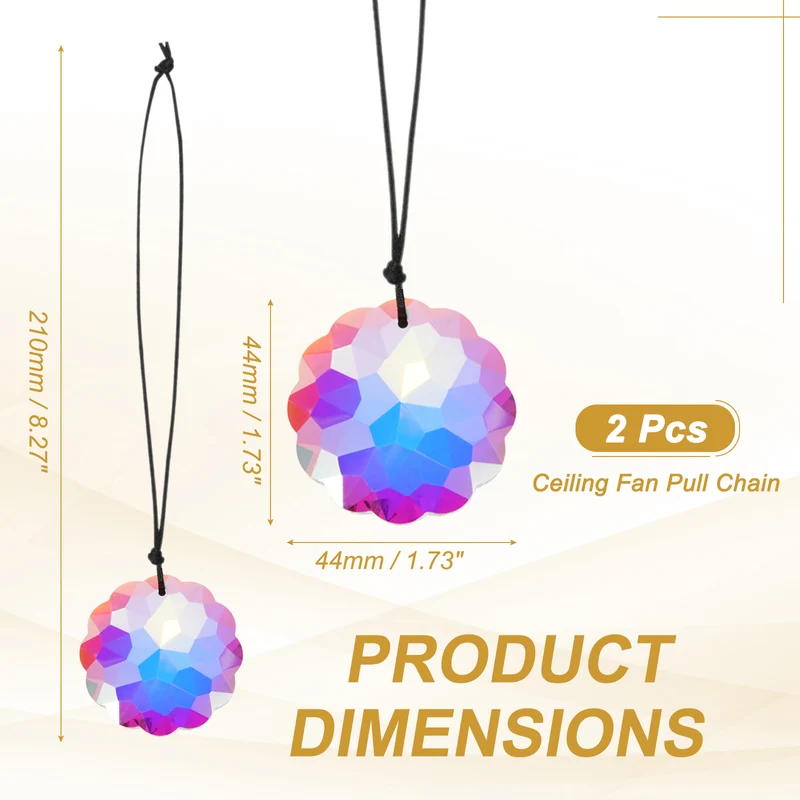 2 Pcs Plum Blossom Crystal Ceiling Fan Pull Chain Extender 8 Inch, AB Color