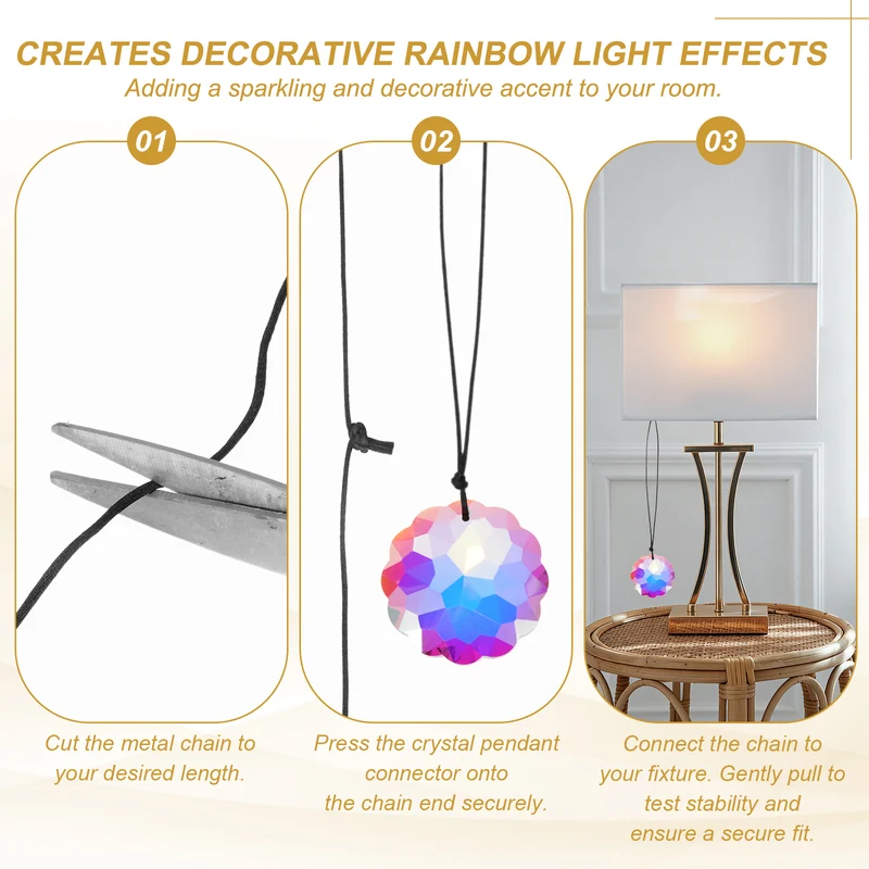 2 Pcs Plum Blossom Crystal Ceiling Fan Pull Chain Extender 8 Inch, AB Color