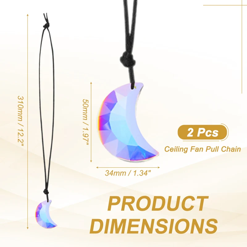 2 Pcs Moon Crystal Ceiling Fan Pull Chain Extender 12 Inch for Light, AB Color