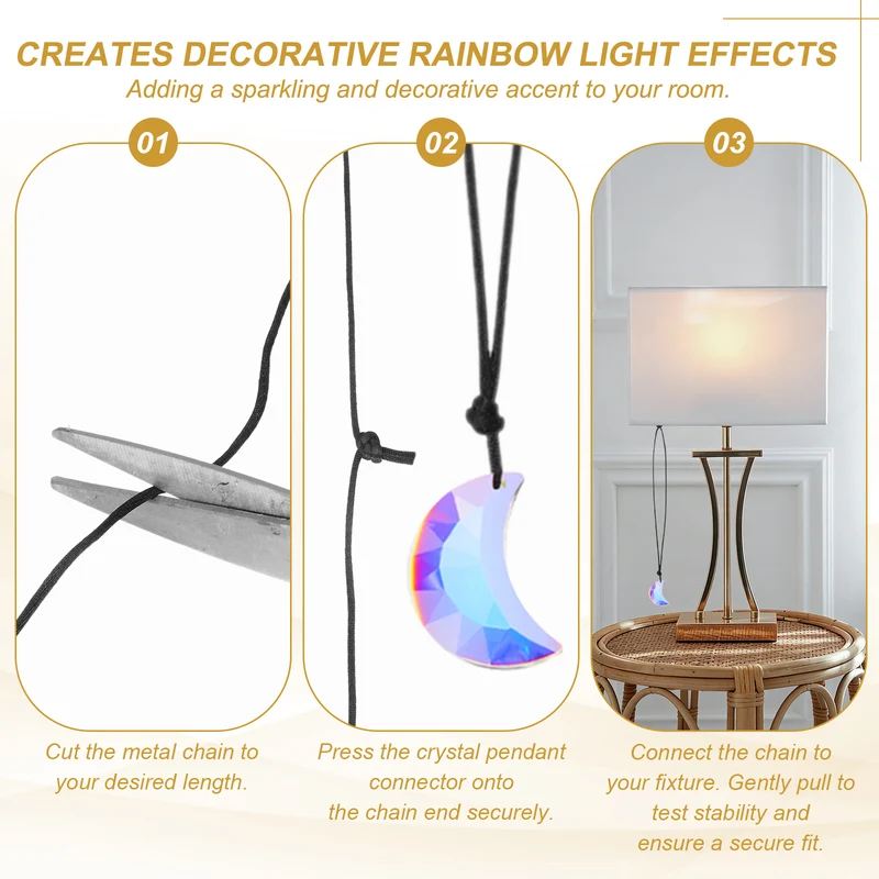 2 Pcs Moon Crystal Ceiling Fan Pull Chain Extender 12 Inch for Light, AB Color