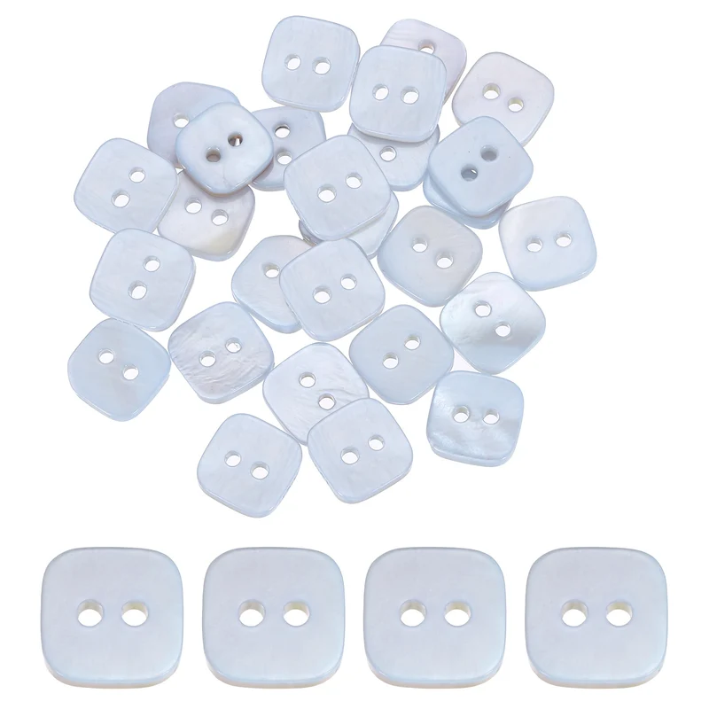 30 Pcs Square Mother of Pearl Buttons 2 Holes 11.5mm for Sewing Crafts Blue