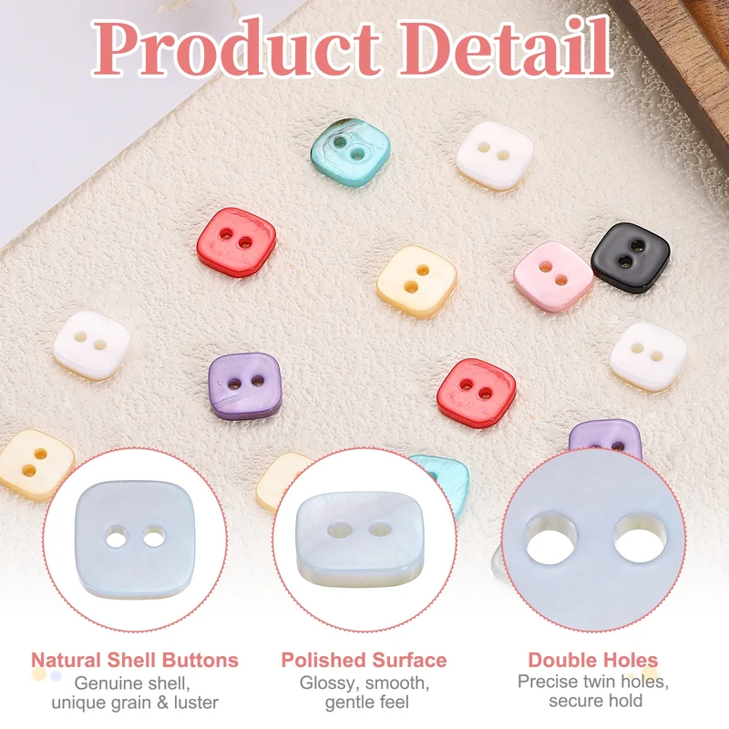 30 Pcs Square Mother of Pearl Buttons 2 Holes 11.5mm for Sewing Crafts Blue