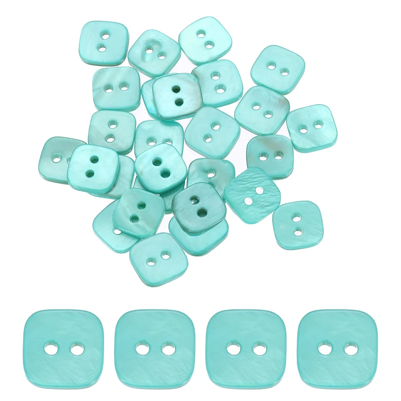 30 Pcs Square Mother of Pearl Buttons 2 Holes 11.5mm for Sewing Crafts Green