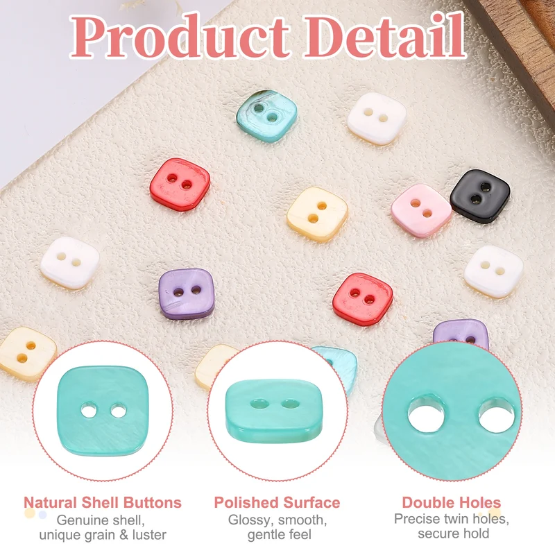 30 Pcs Square Mother of Pearl Buttons 2 Holes 11.5mm for Sewing Crafts Green