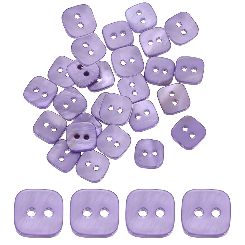 30 Pcs Square Mother of Pearl Buttons 2 Holes 11.5mm for Sewing Crafts Purple
