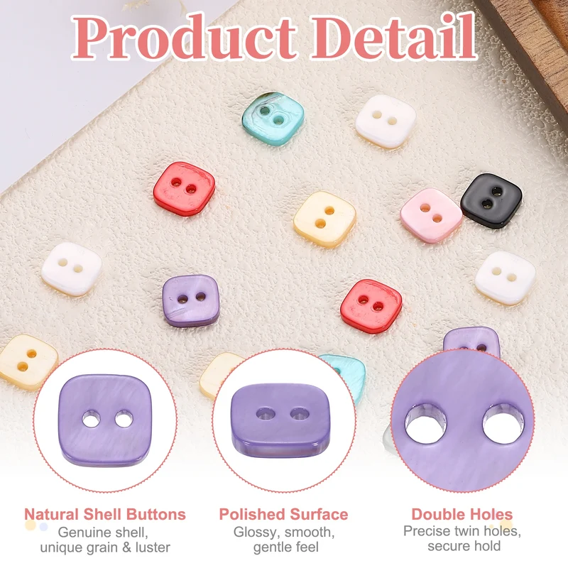 30 Pcs Square Mother of Pearl Buttons 2 Holes 11.5mm for Sewing Crafts Purple