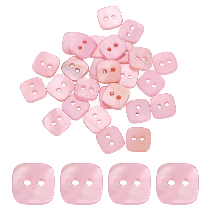 30 Pcs Square Mother of Pearl Buttons 2 Holes 11.5mm for Sewing Crafts Pink