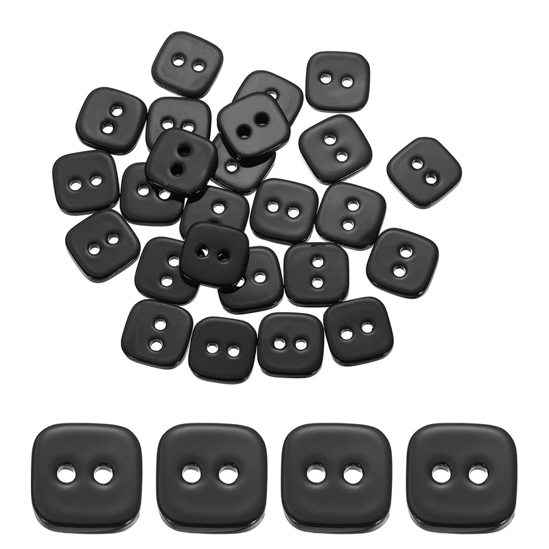 30 Pcs Square Mother of Pearl Buttons 2 Holes 11.5mm for Sewing Crafts Black