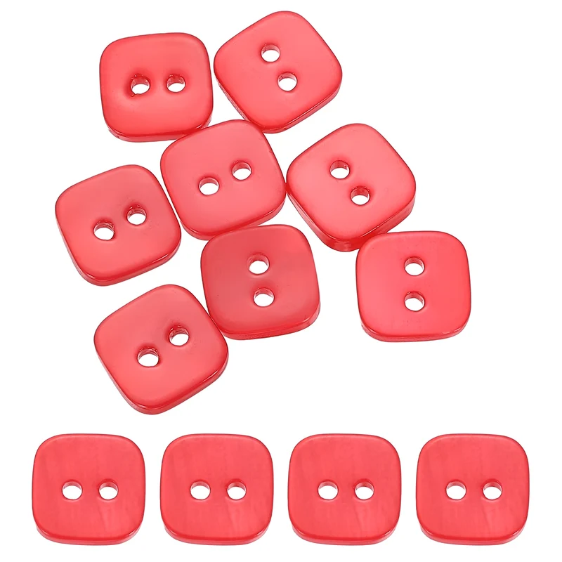 10 Pcs Square Mother of Pearl Buttons 2 Holes 11.5mm for Sewing Crafts Red