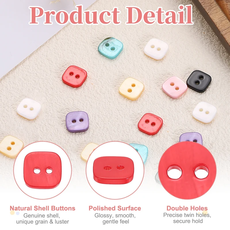 10 Pcs Square Mother of Pearl Buttons 2 Holes 11.5mm for Sewing Crafts Red