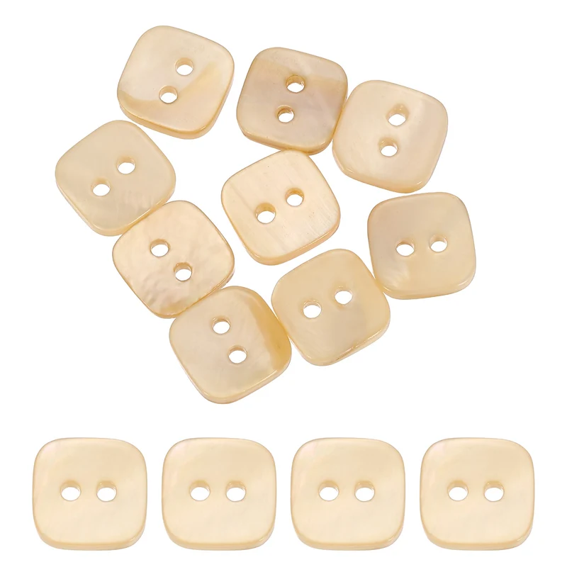 10 Pcs Square Mother of Pearl Buttons 2 Holes 11.5mm for Sewing Crafts Yellow