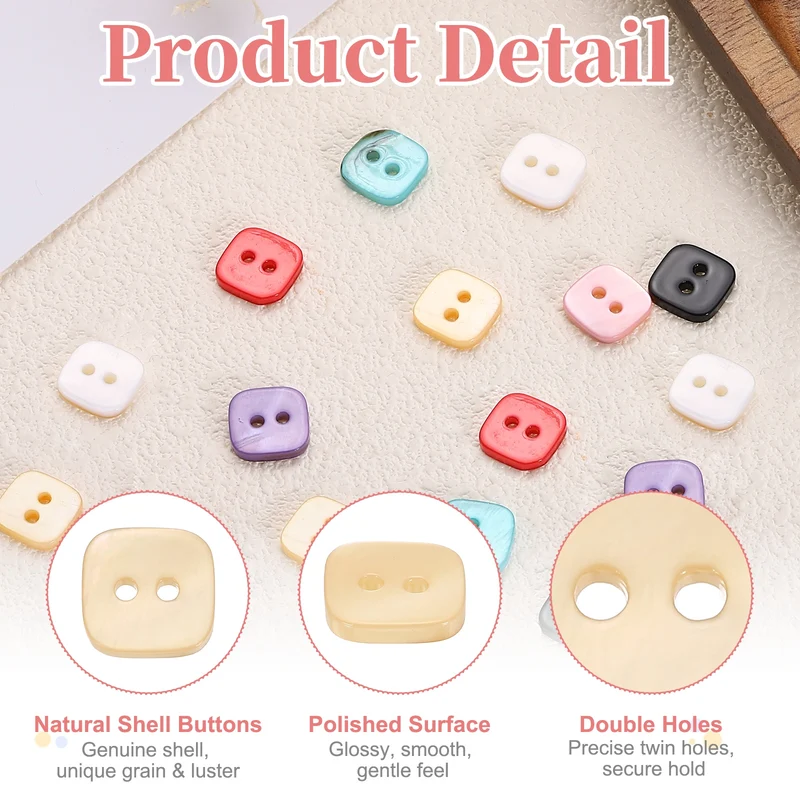 10 Pcs Square Mother of Pearl Buttons 2 Holes 11.5mm for Sewing Crafts Yellow