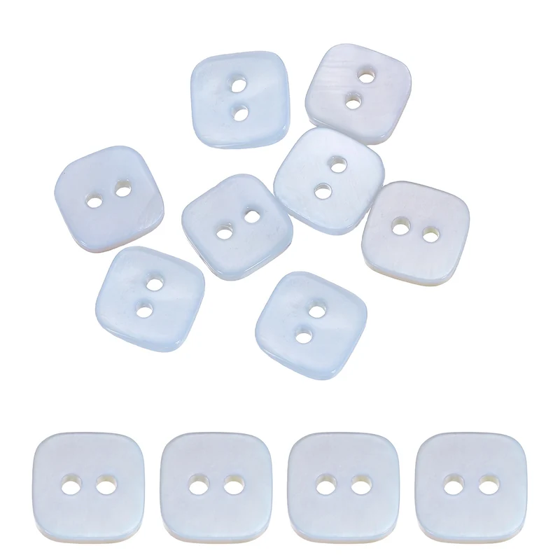 10 Pcs Square Mother of Pearl Buttons 2 Holes 11.5mm for Sewing Crafts Blue