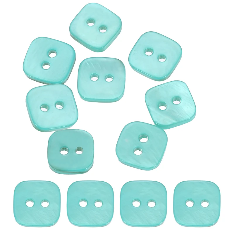 10 Pcs Square Mother of Pearl Buttons 2 Holes 11.5mm for Sewing Crafts Green