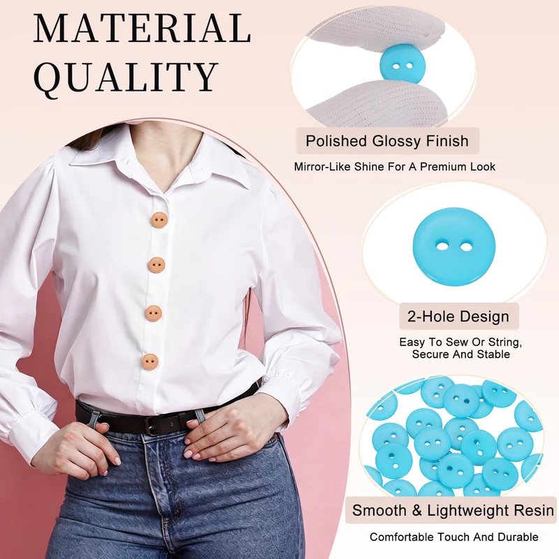 25 Pcs 15mm Resin Sewing Buttons, 2 Hole for Sewing Coats Shirts, Lake Blue