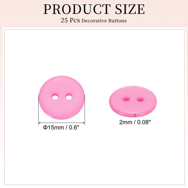 25 Pcs 15mm Resin Sewing Buttons, 2 Hole for Sewing Coats Shirts, Pink