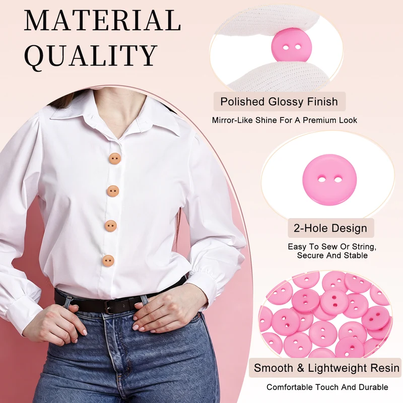 25 Pcs 15mm Resin Sewing Buttons, 2 Hole for Sewing Coats Shirts, Pink