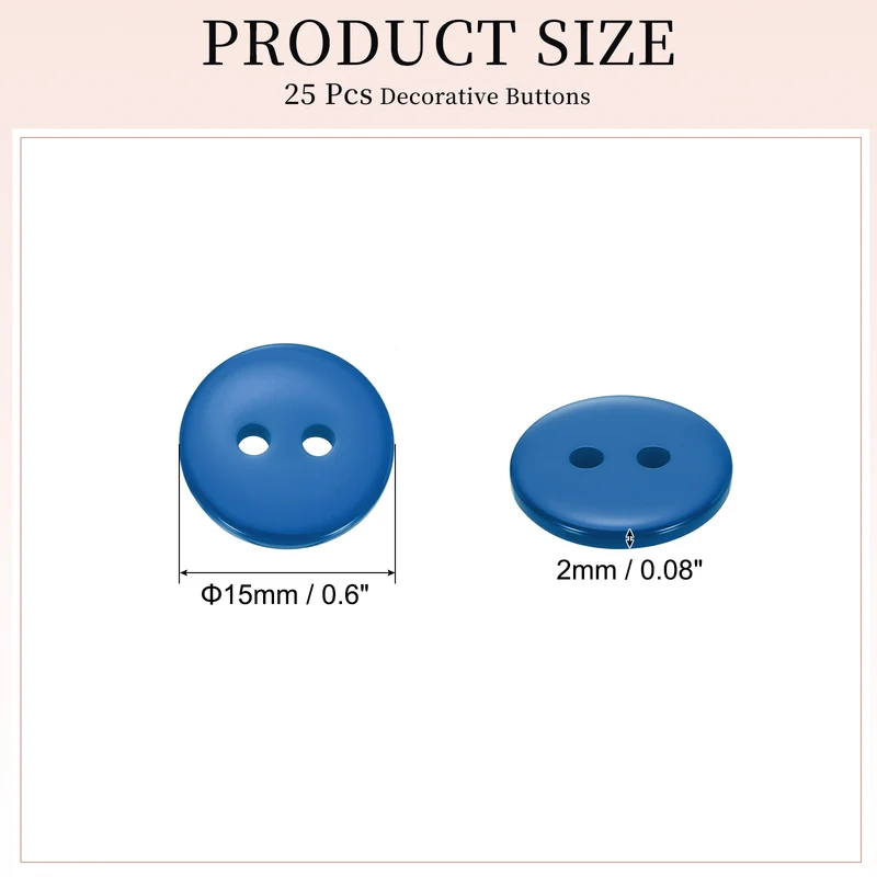 25 Pcs 15mm Resin Sewing Buttons, 2 Hole for Sewing Coats Shirts, Deep Blue