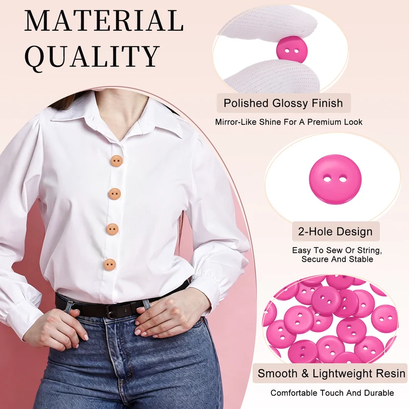 25 Pcs 15mm Resin Sewing Buttons, 2 Hole for Sewing Coats Shirts, Rose Red