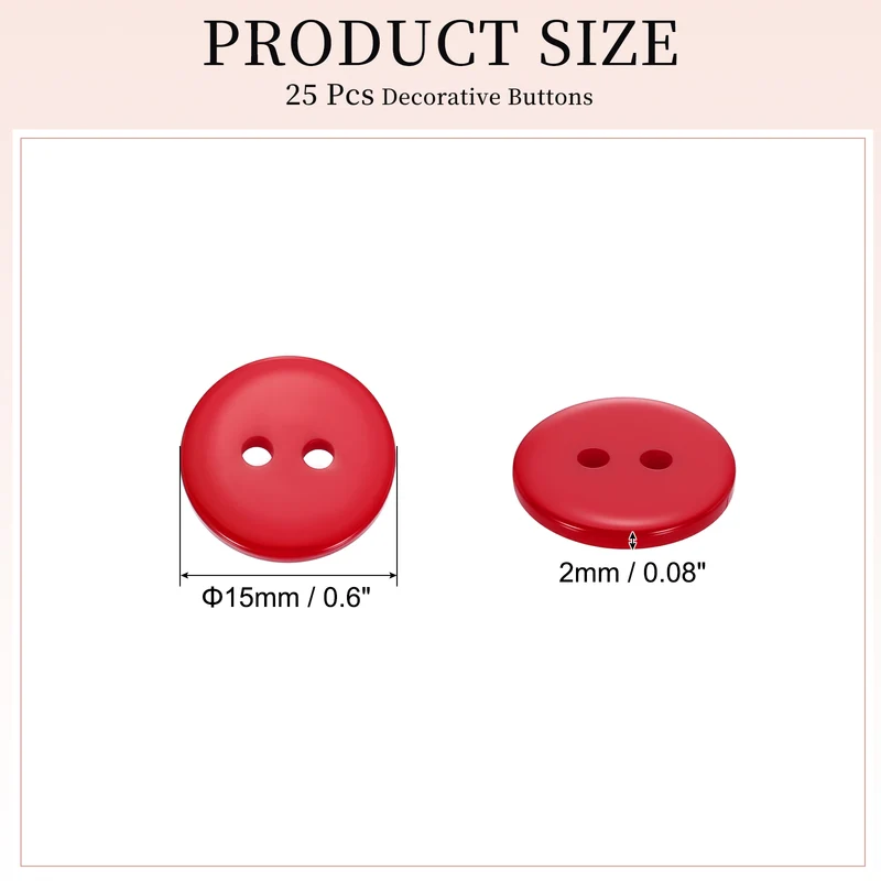25 Pcs 15mm Resin Sewing Buttons, 2 Hole for Sewing Coats Shirts, Bright Red