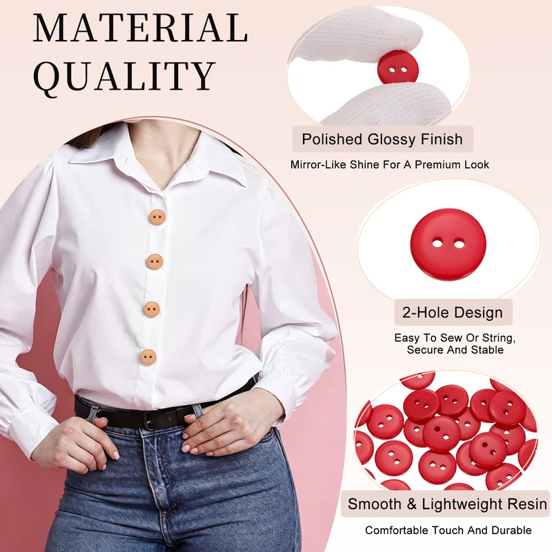 25 Pcs 15mm Resin Sewing Buttons, 2 Hole for Sewing Coats Shirts, Bright Red