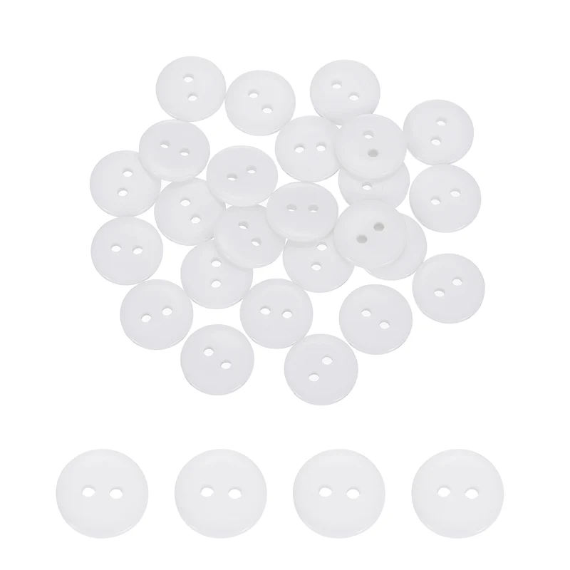 25 Pcs 15mm Resin Sewing Buttons, 2 Hole for Sewing Coats Shirts, White