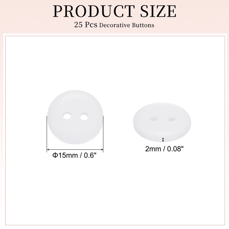 25 Pcs 15mm Resin Sewing Buttons, 2 Hole for Sewing Coats Shirts, White