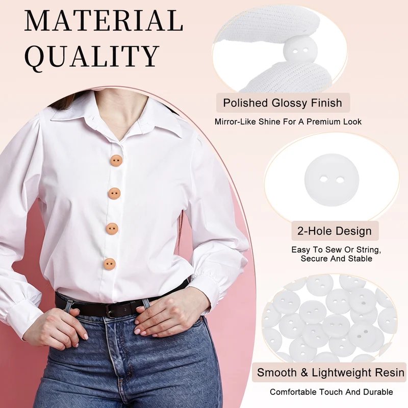 25 Pcs 15mm Resin Sewing Buttons, 2 Hole for Sewing Coats Shirts, White